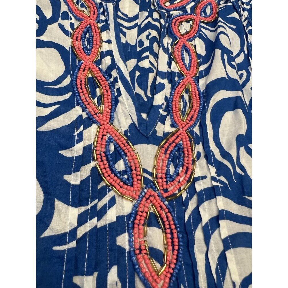 Lilly Pulitzer Sarasota Beaded Tunic Size Medium Cotton Blue V Neck Paisley - Picture 9 of 11